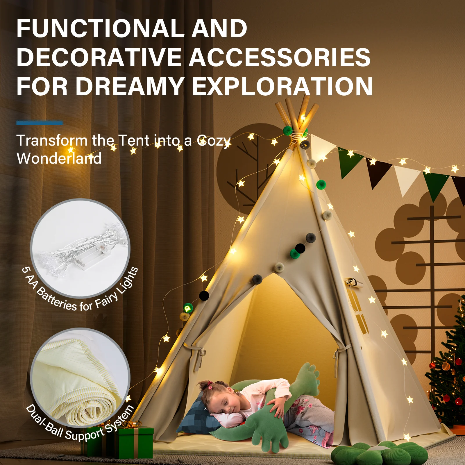 Cocoon - BlueWood® Teepee Tent For Kids with Mat and Accessories [EU ONLY] - Image 5