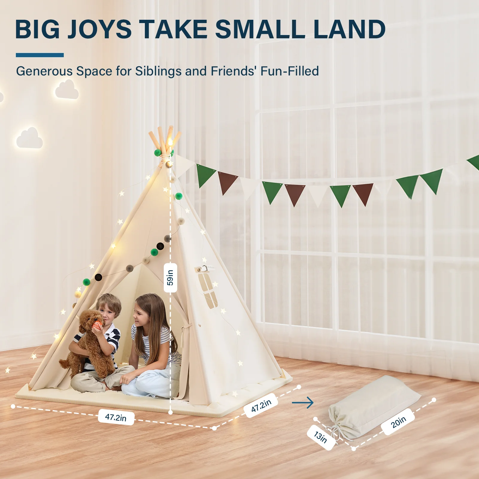 Cocoon - BlueWood® Teepee Tent For Kids with Mat and Accessories [EU ONLY] - Image 6