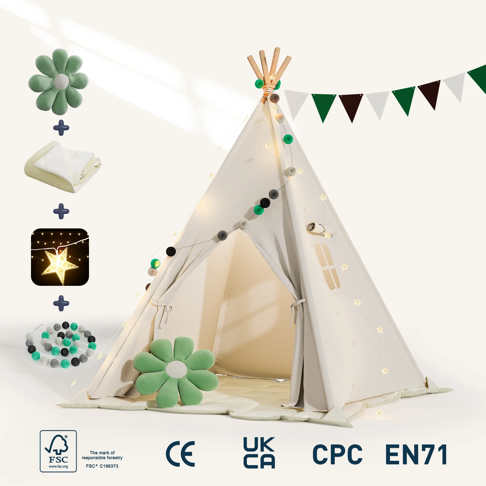 Cocoon - BlueWood® Teepee Tent For Kids with Mat and Accessories [EU ONLY] - Image 7