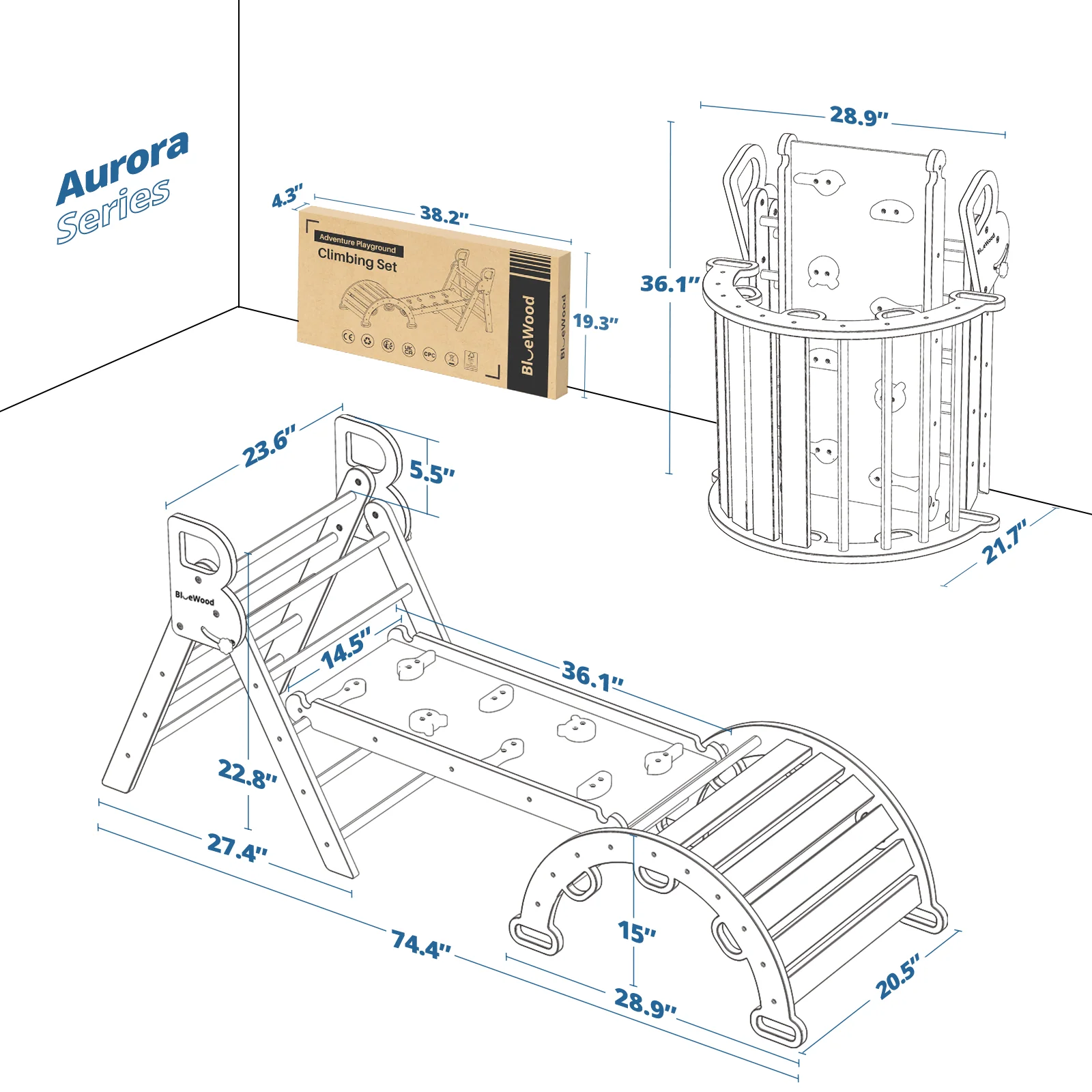 Aurora - BlueWood® 2024 Pikler Triangle Set *Calm Gradient Blue - Image 6
