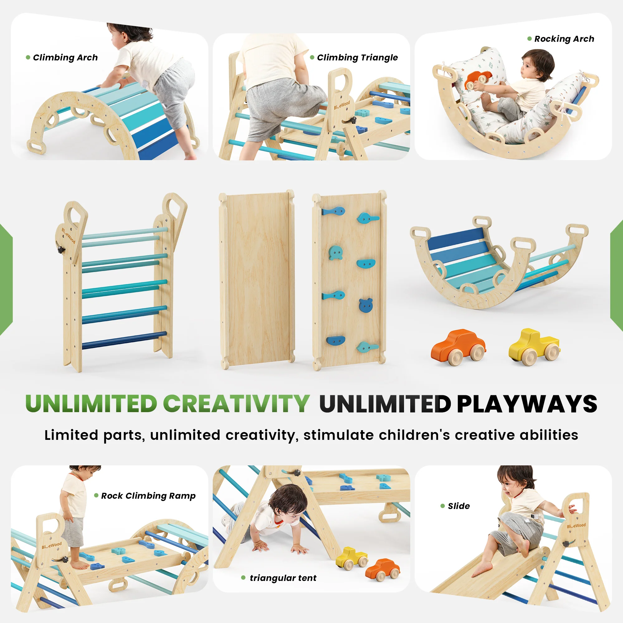 Aurora – BlueWood® All-in-One Pikler Triangle Set with Cushion *Calm Gradient Blue - Image 3