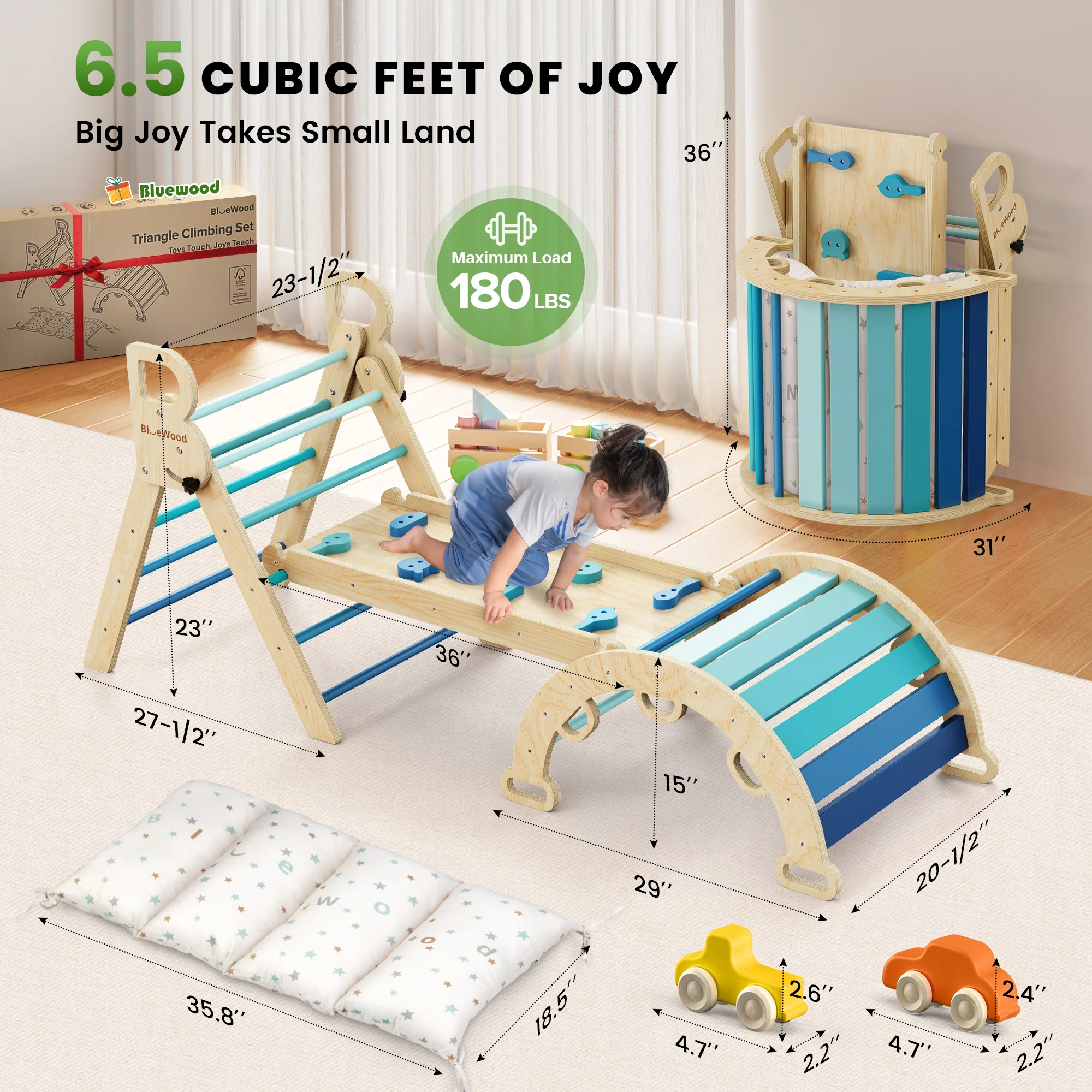 Aurora – BlueWood® All-in-One Pikler Triangle Set with Cushion *Calm Gradient Blue - Image 5