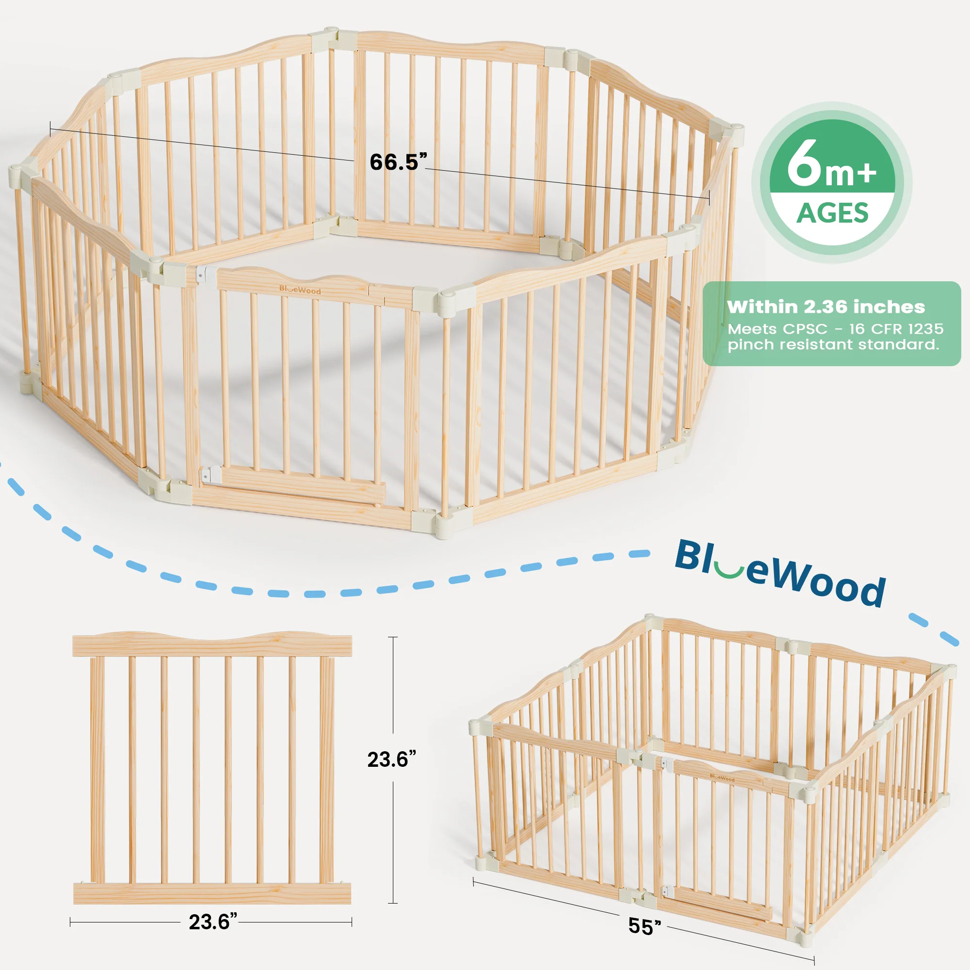 Halo - BlueWood® Baby Gate Playpen, Foldable, Paint-Free Baby Playpen - Image 6