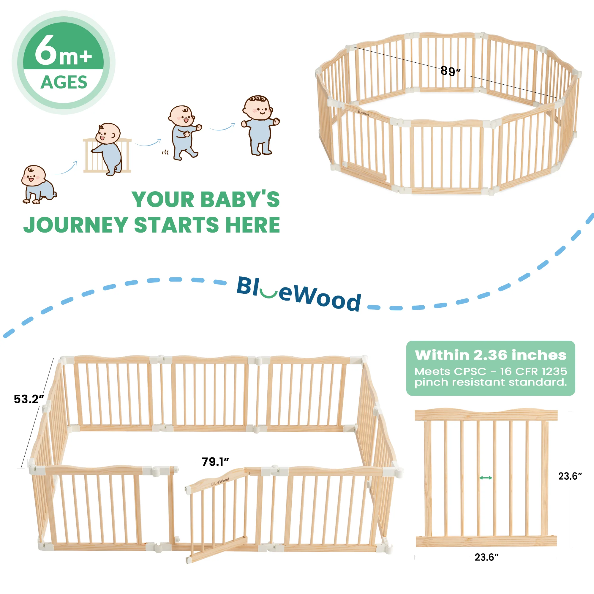 Halo - BlueWood® Baby Gate Playpen, Foldable, Paint-Free Baby Playpen - Image 9