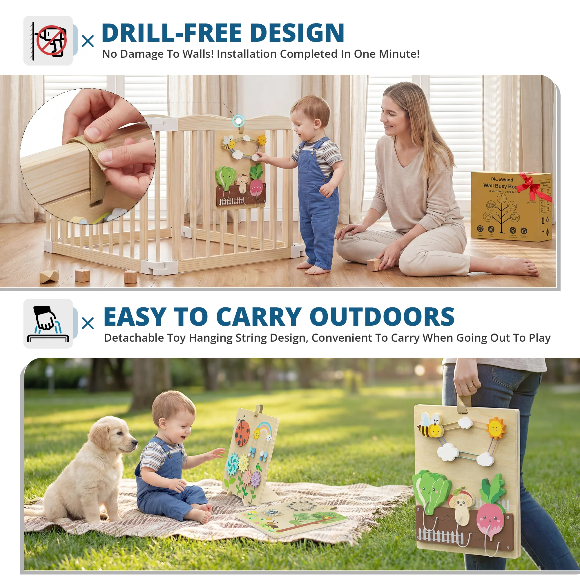 Giggle - 5-Piece Wooden Activity Board Set - Versatile Standing & Hanging - Image 3