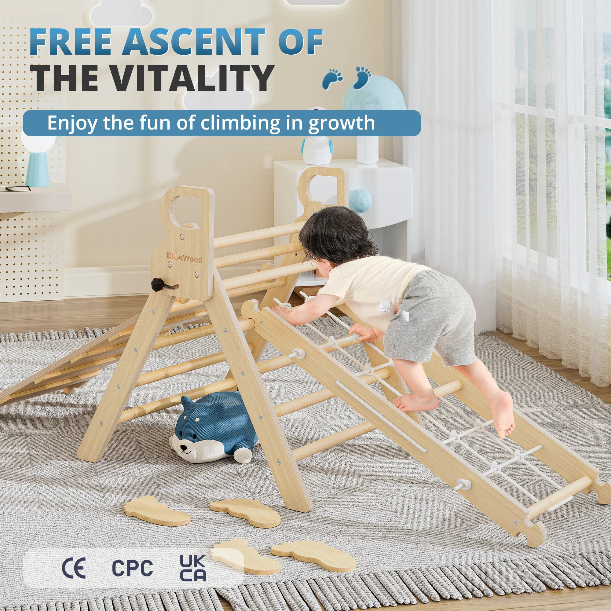 Ramble - BlueWood® Pikler Triangle Playset with Rope Ladder * 5 Color Options - Image 3