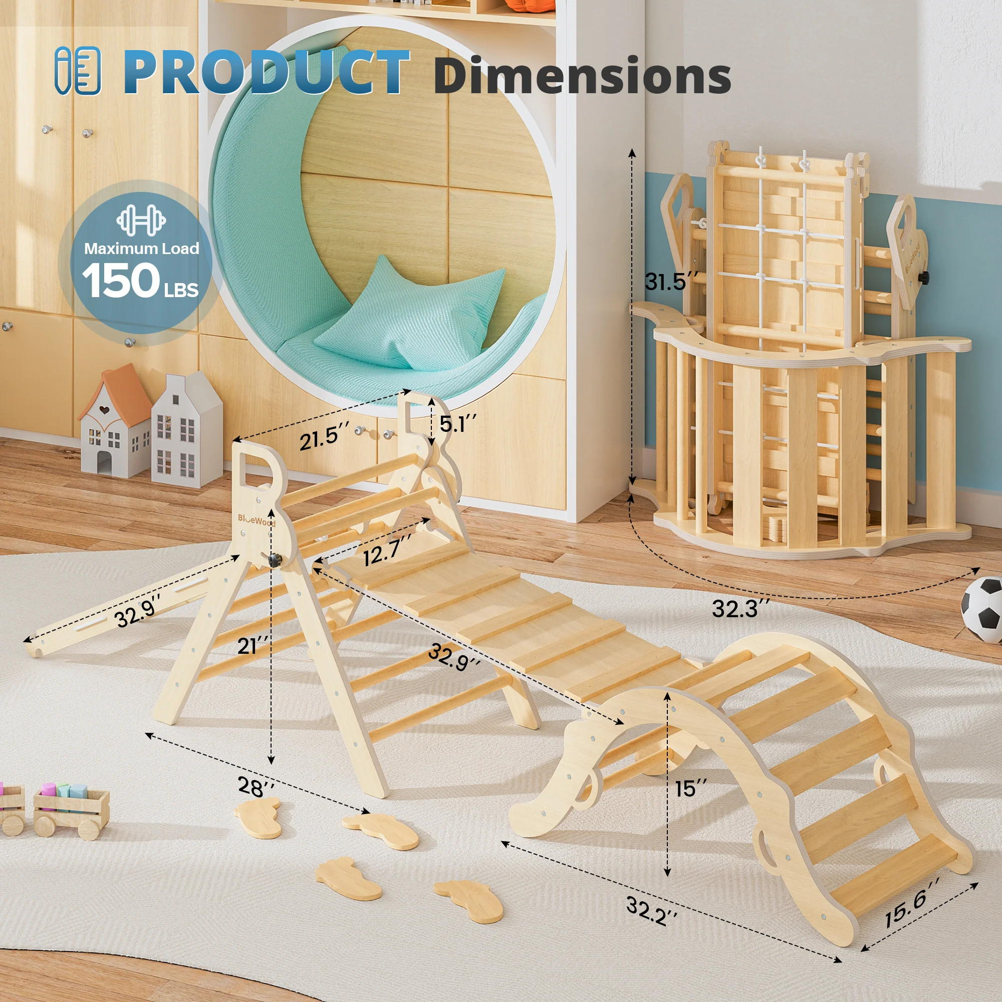 Ramble - BlueWood® Pikler Triangle Playset with Rope Ladder * 5 Color Options - Image 5