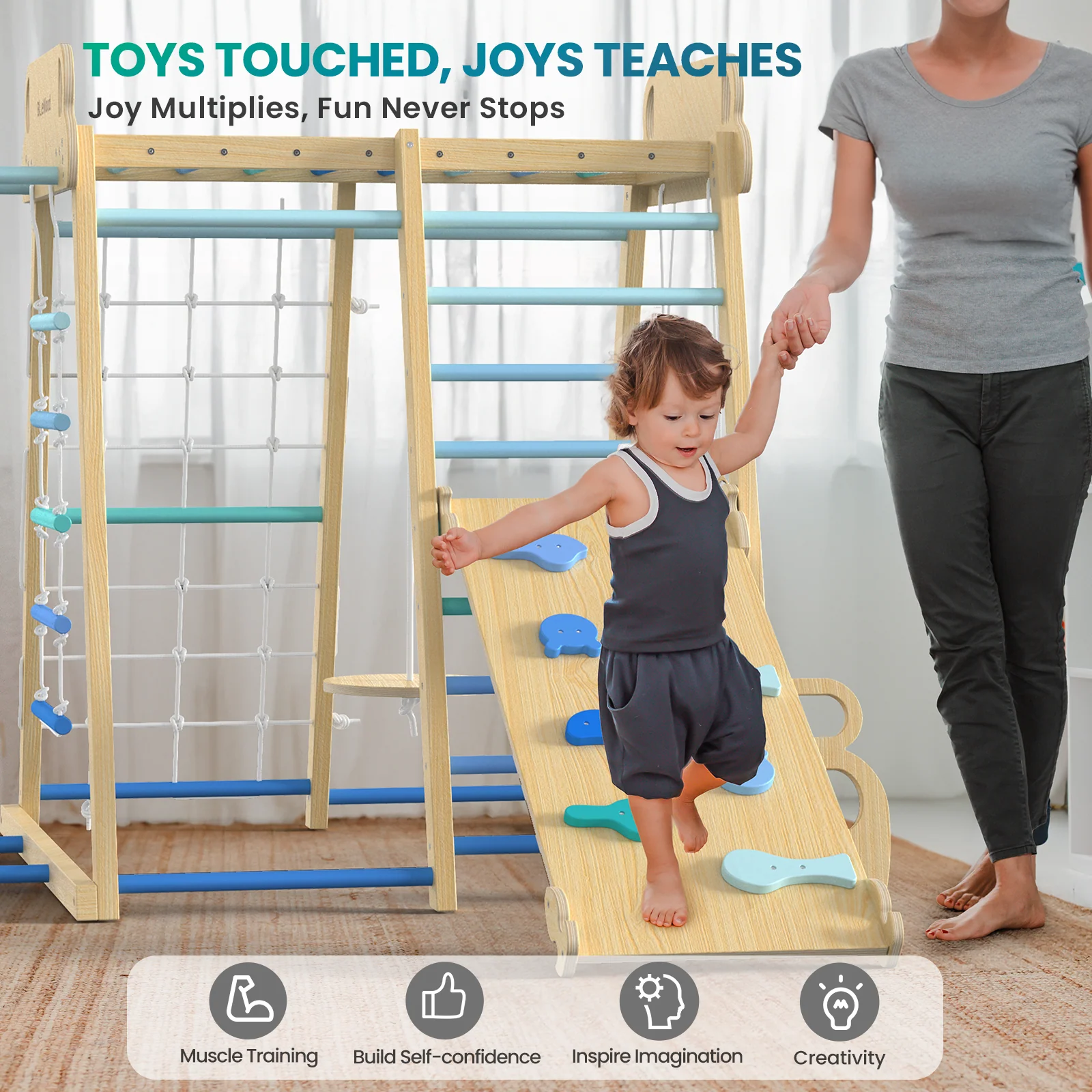 Safari-land - BlueWood® Indoor Jungle Gym Swing Sets * Calm Gradient Blue - Image 4