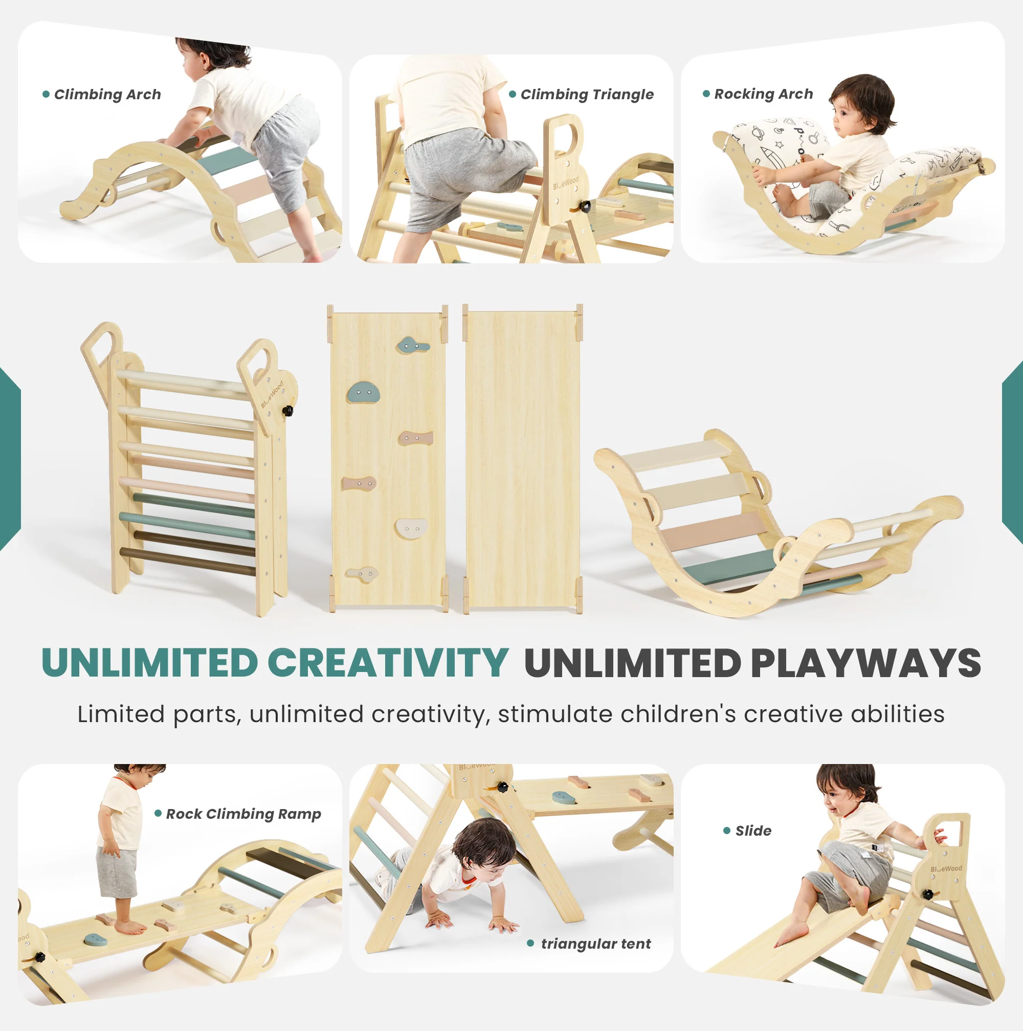 Totsicle - BlueWood® Pikler Triangle Playset with Cushion * Morandi Soft Tones - Image 3