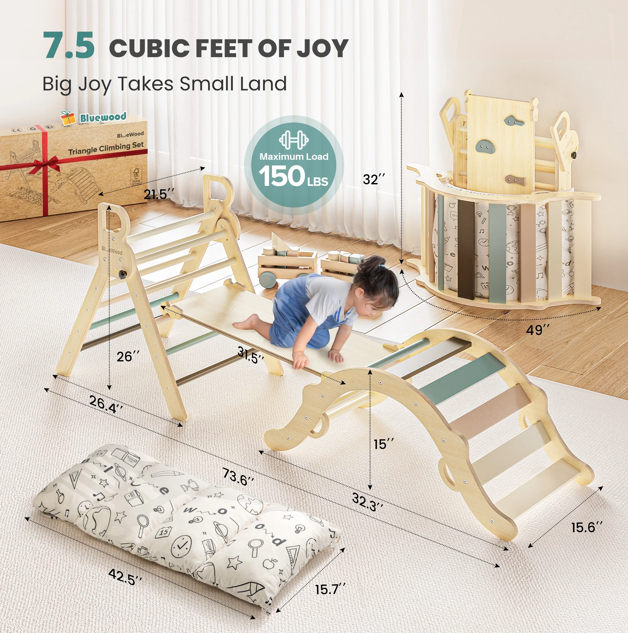 Totsicle - BlueWood® Pikler Triangle Playset with Cushion * Morandi Soft Tones - Image 7